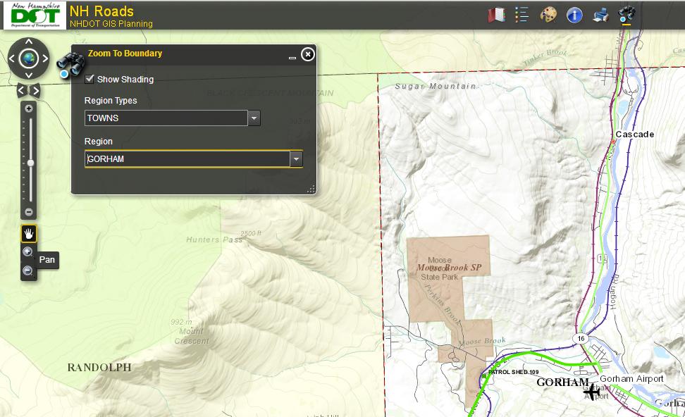NH Roads App showing the Pan tool.